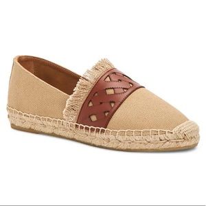 Aquatalia Kailyn Water Resistant Espadrille Flat beige tan amber 11 fringe